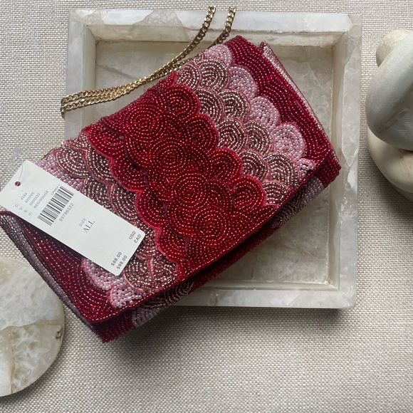 Anthropologie Beaded Petal Clutch RED/PINK New Never Worn! - Picture 4 of 9
